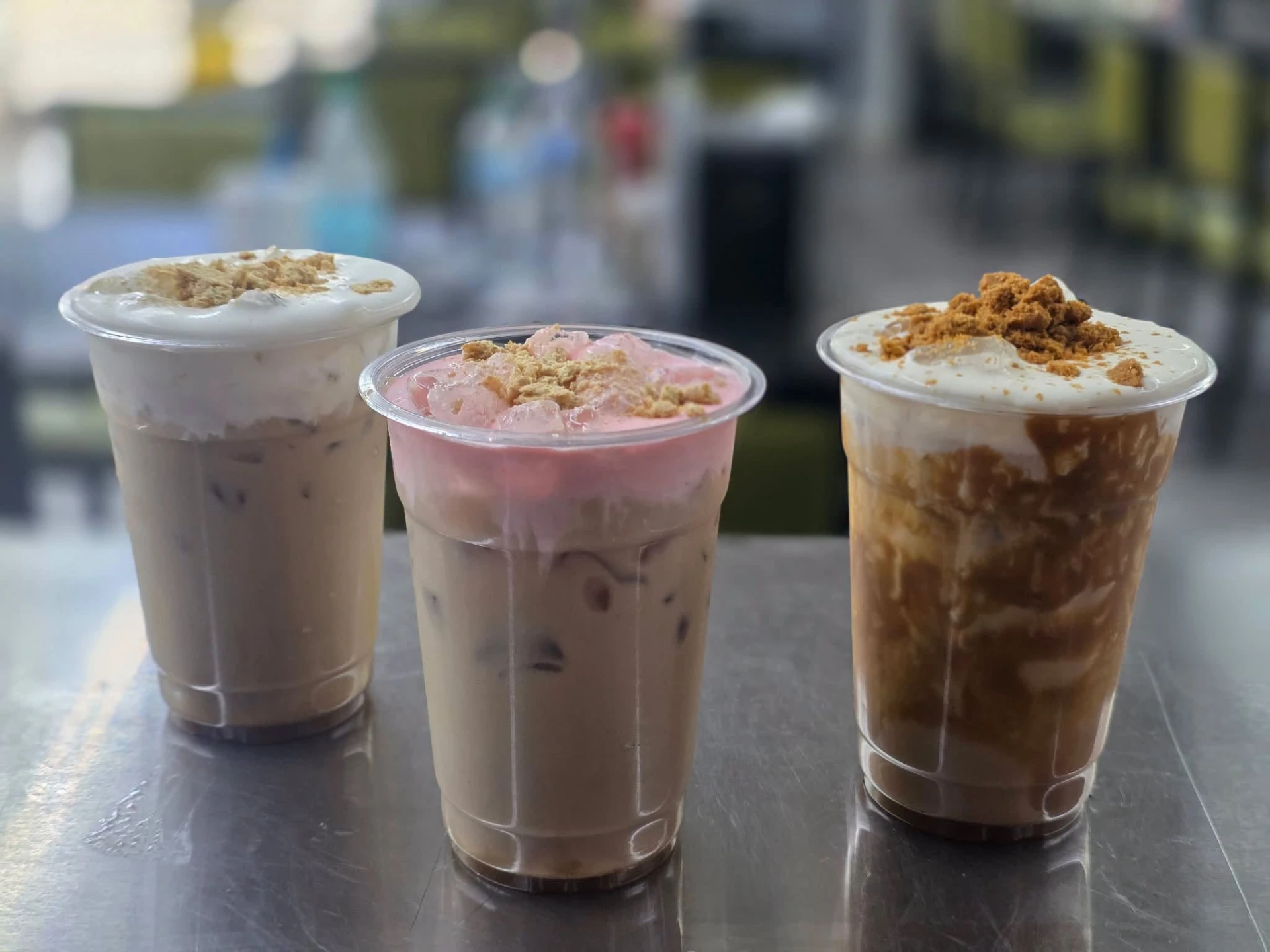 Three iced coffee drinks prepared at Lil Mama's Kitchen